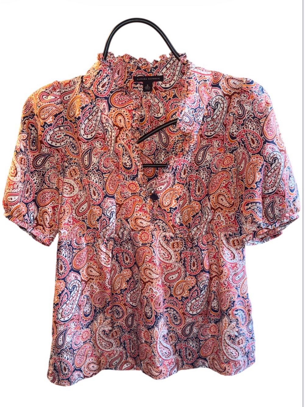 Banana Republic Men's Paisley Polo Shirt in Pink and Navy